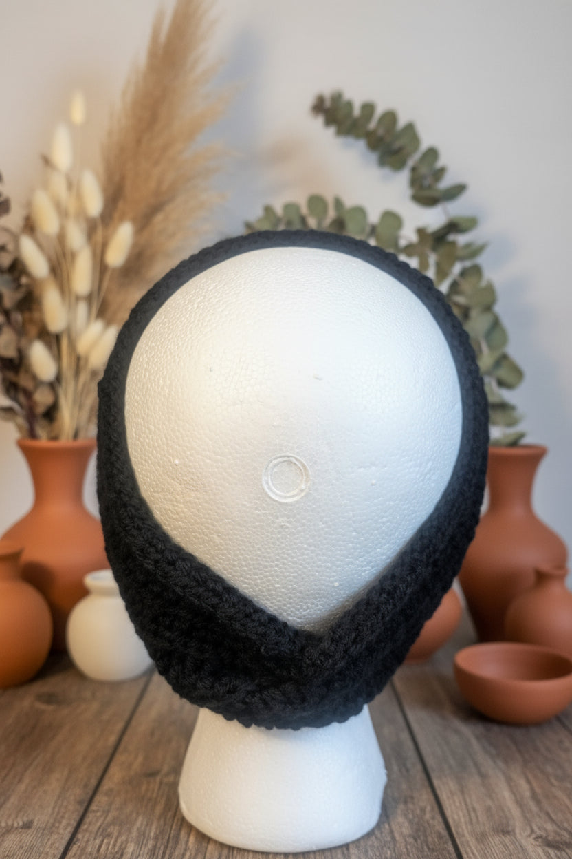 Black Crochet Flower Headband - Handmade Floral Hair Accessory, hair accessories
