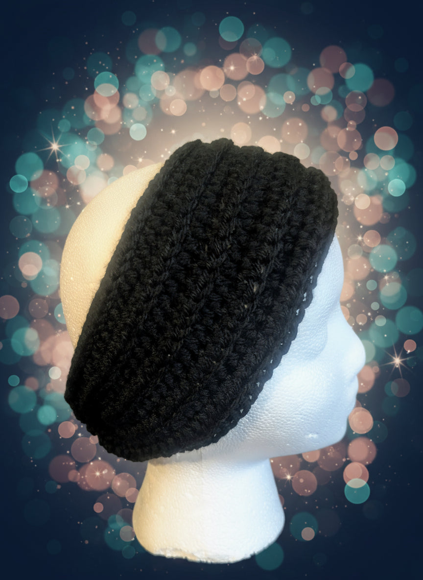 Black Crochet Flower Headband - Handmade Floral Hair Accessory, hair accessories