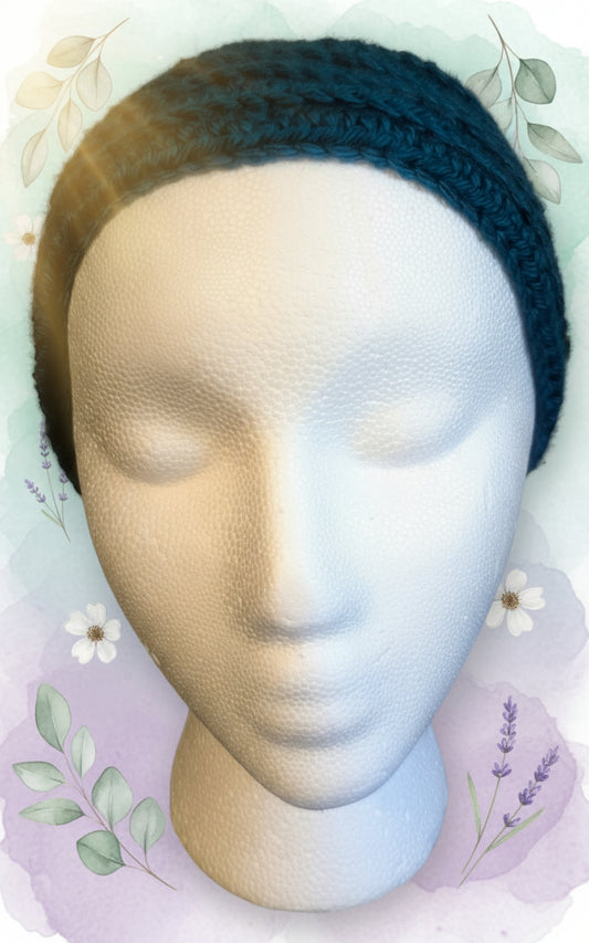 Crochet Blue and Green Headband - Handmade Floral Hair Accessory, hair accessories