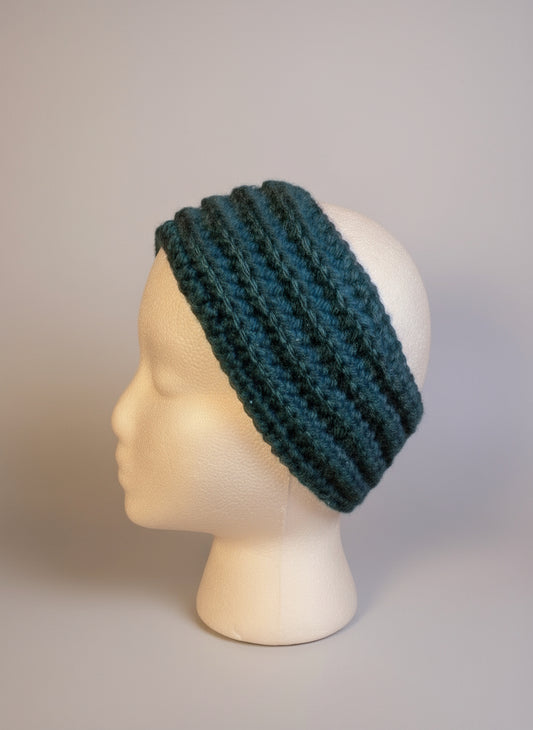 Crochet Blue and Green Headband - Handmade Floral Hair Accessory, hair accessories