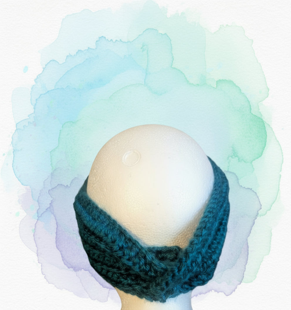 Crochet Blue and Green Headband - Handmade Floral Hair Accessory, hair accessories