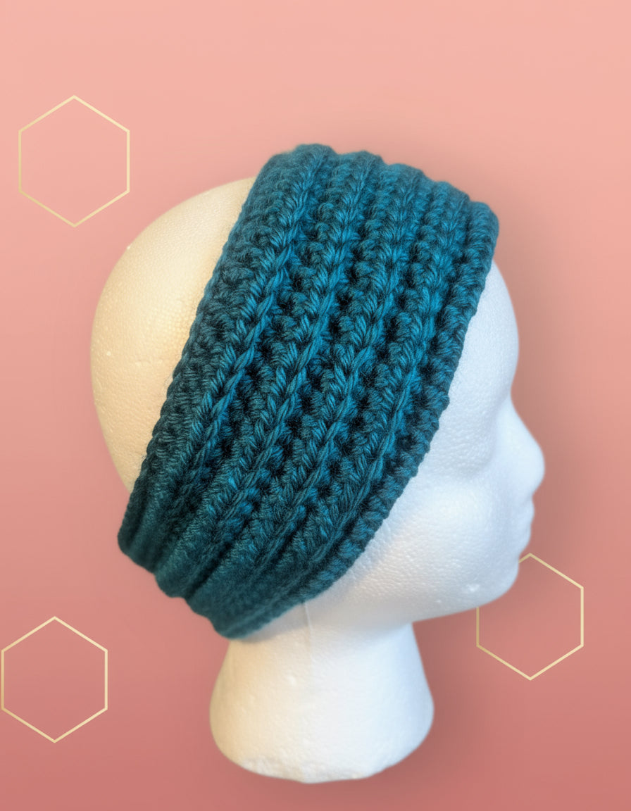 Crochet Blue and Green Headband - Handmade Floral Hair Accessory, hair accessories