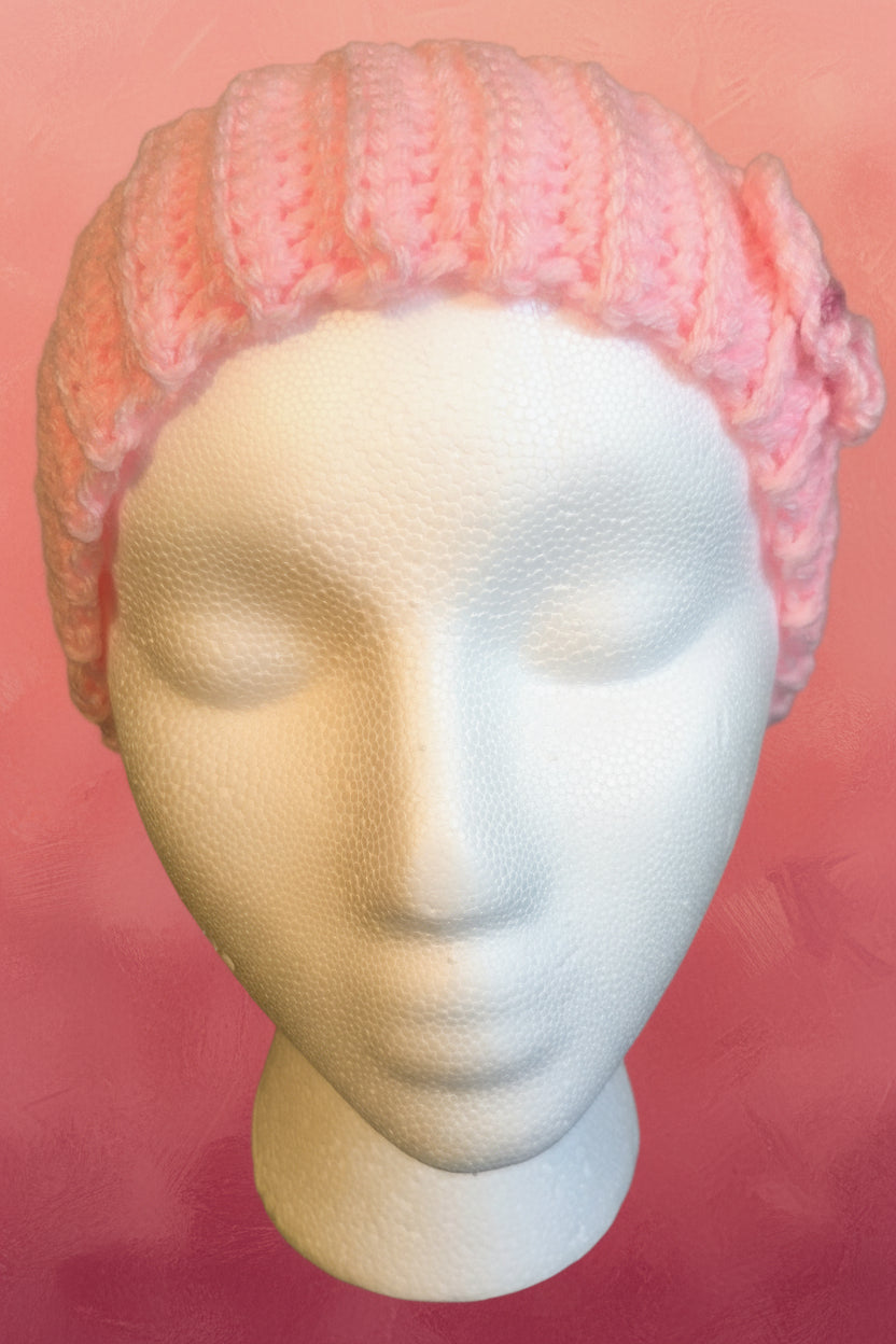 Pink Floral Headband with Pink Ribbon Symbol, Breast Cancer Awareness Hair Accessory, Pink Crochet Flower Headband - Handmade Floral Hair Accessory, hair accessories