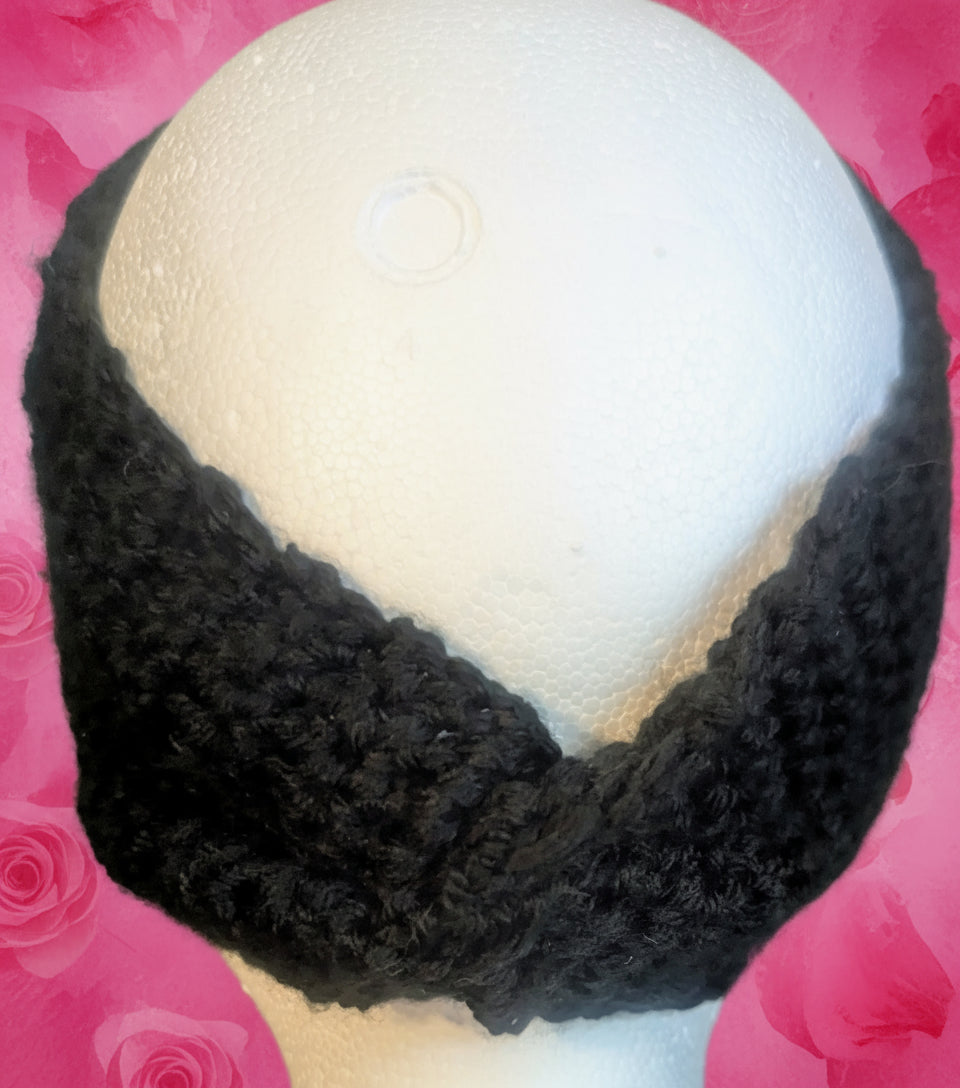 Black Floral Headband with Pink Ribbon Symbol, Breast Cancer Awareness Hair Accessory, Black Crochet Flower Headband - Handmade Floral Hair Accessory, hair accessories