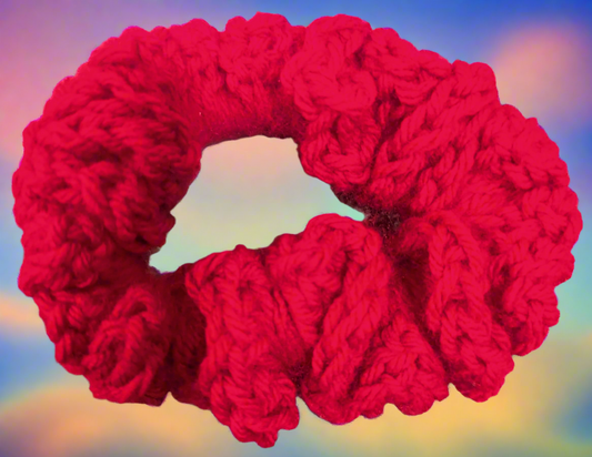 Red Crochet Scrunchie - Handmade Hair Accessory