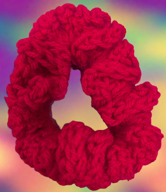 Red Crochet Scrunchie - Handmade Hair Accessory