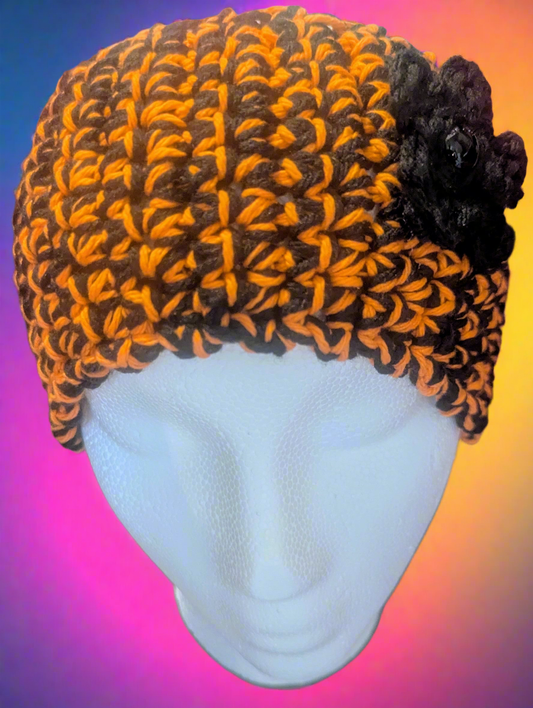 Black & Orange Crochet Flower Headband