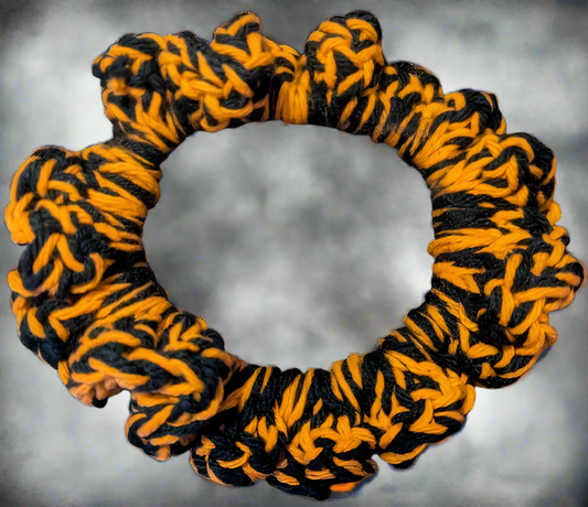 Orange & Black Crochet Scrunchie - Handmade Hair Accessory