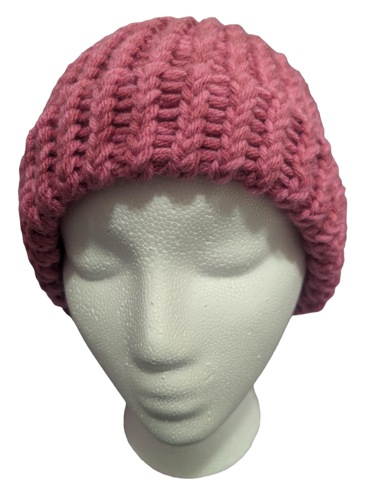 Pink Beanie | Women's Knit Winter Hat | Warm & Cozy Slouchy Cuffed Beanie
