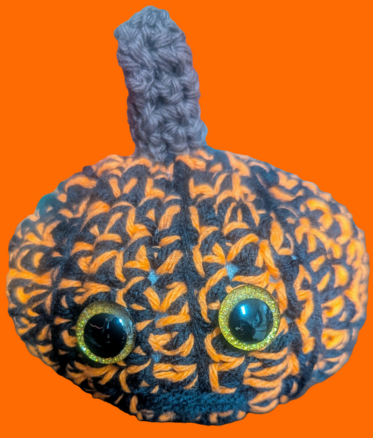 Black & Orange Crochet Pumpkin, Handmade Black & Orange Amigurumi Pumpkin Decor, Spooky Season Crochet Pumpkin,Boho Crochet Pumpkin, Halloween Decor, Halloween Gift,Fall, Halloween, Home decor, Home Accent,