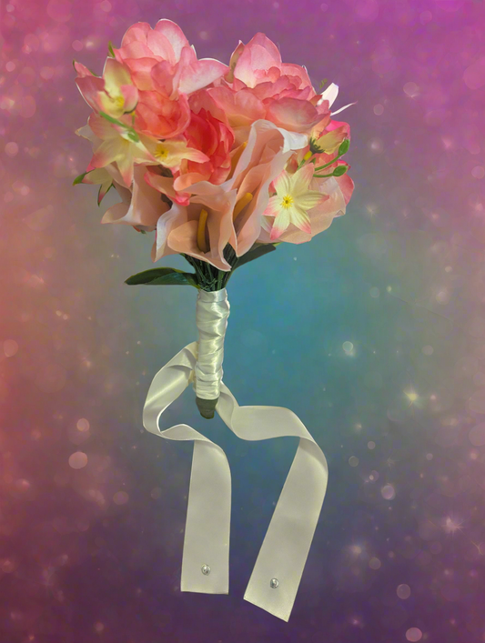 Pink Calla Lily, Peony & Rain Lily Bridal Bouquet, home decor