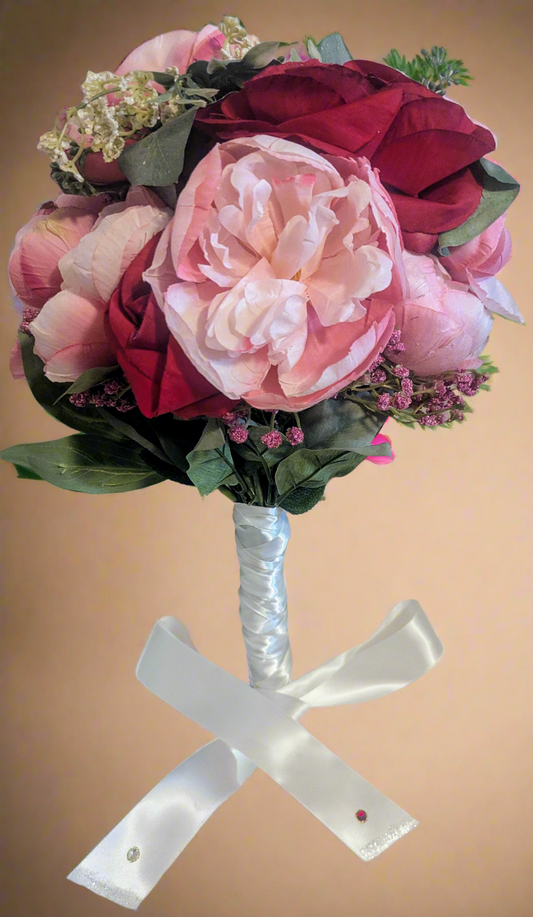 Red Rose & Pink Peony Wedding Bouquet - A Classic & Romantic Blend,home decor
