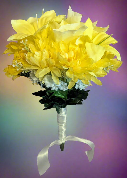 Zinnia, Calla Lily, Mum & Lavender Wedding Bouquet, home decor