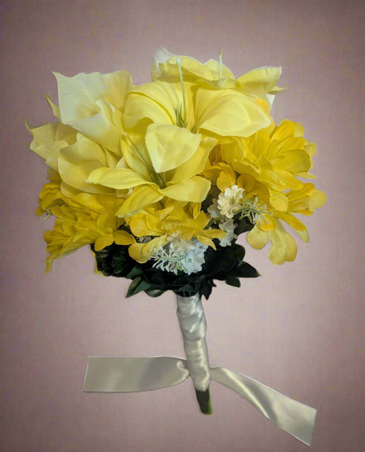Zinnia, Calla Lily, Mum &amp; Lavender Bridal Flower Bouquet | Yellow Wedding Bouquet – Perfect for Any Occasion, Romantic Bridal Flowers | Wedding Bouquet, Wedding Flowers, Artificial Forever Blooms,bridal bouquet, bridal flowers, Home Decor