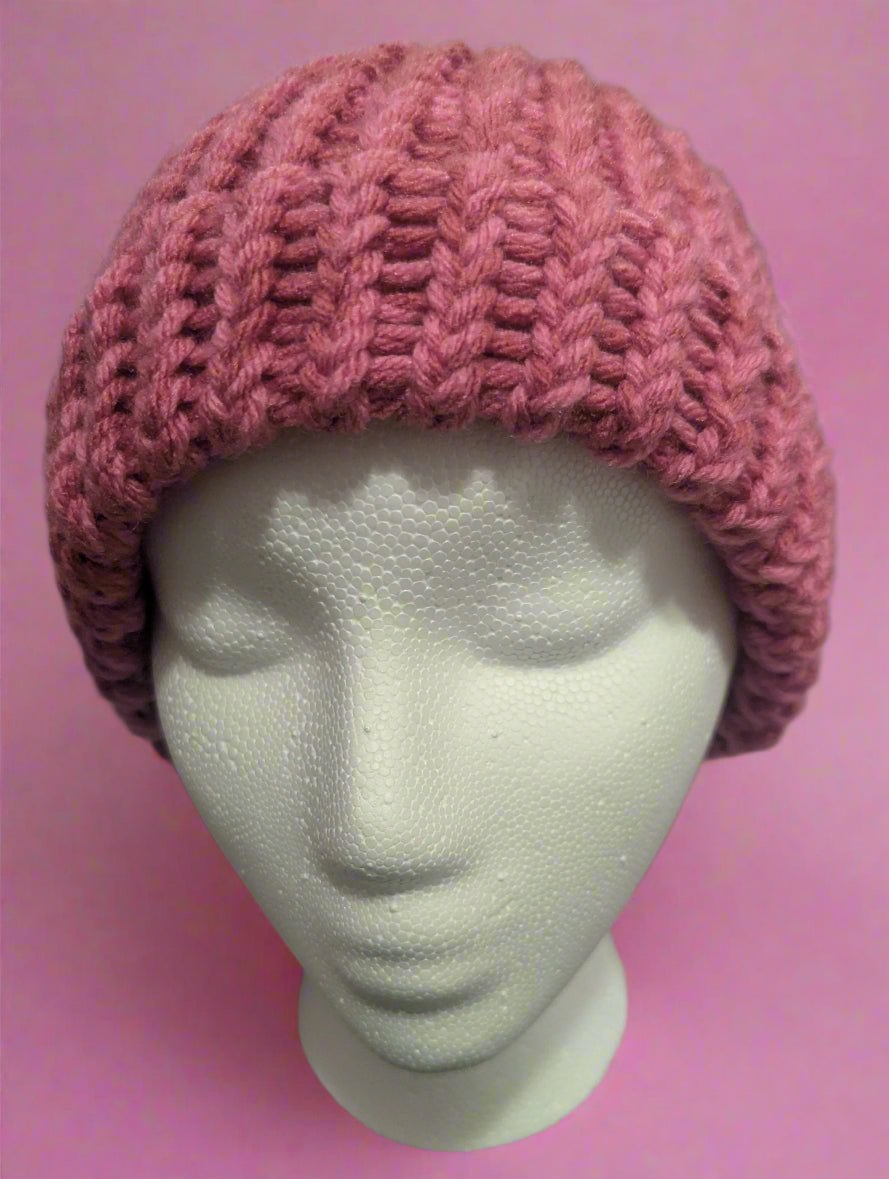 Pink Knit Beanie - Handmade & Cozy Winter Hat, hair accessories