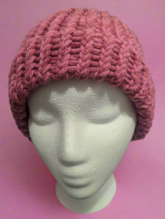 Pink Knit Beanie - Handmade & Cozy Winter Hat, hair accessories