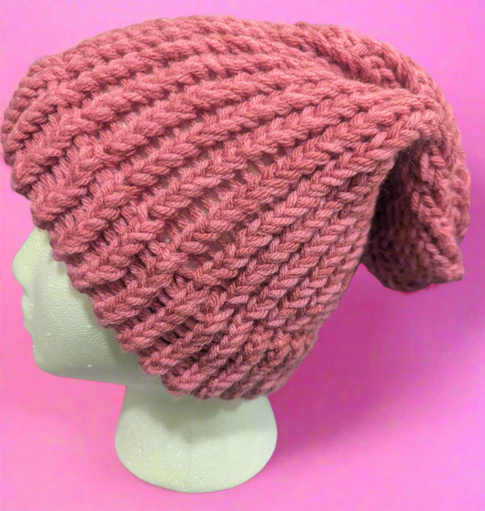 Pink Knit Beanie - Handmade & Cozy Winter Hat, hair accessories