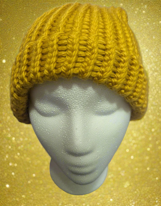 Yellow Mustard Knit Beanie - Unisex Winter Hat