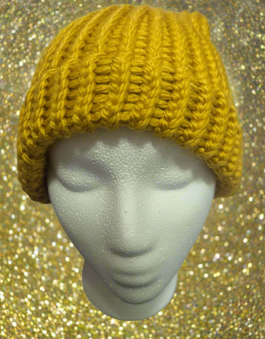 Yellow Mustard Knit Beanie - Unisex Winter Hat
